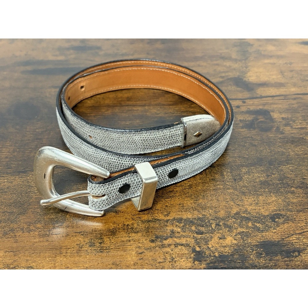 James Culver Handmade Tubac Leather Belt Size 30 Gray Reptile Snakeskin Design